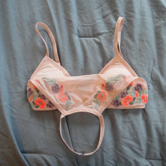 🍍 Boho Floral Embroidered High-Neck Bralette, XS - Picture 3 of 5